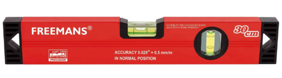 30 cm Aluminum Spirit Level, Compact 300 mm Pocket / Torpedo Level with Magnetic Base and High‑Accuracy Dual Vials for Horizontal and Vertical Measuring in Cabinetry, DIY, Electrical Installations and General Construction Alignment Tasks